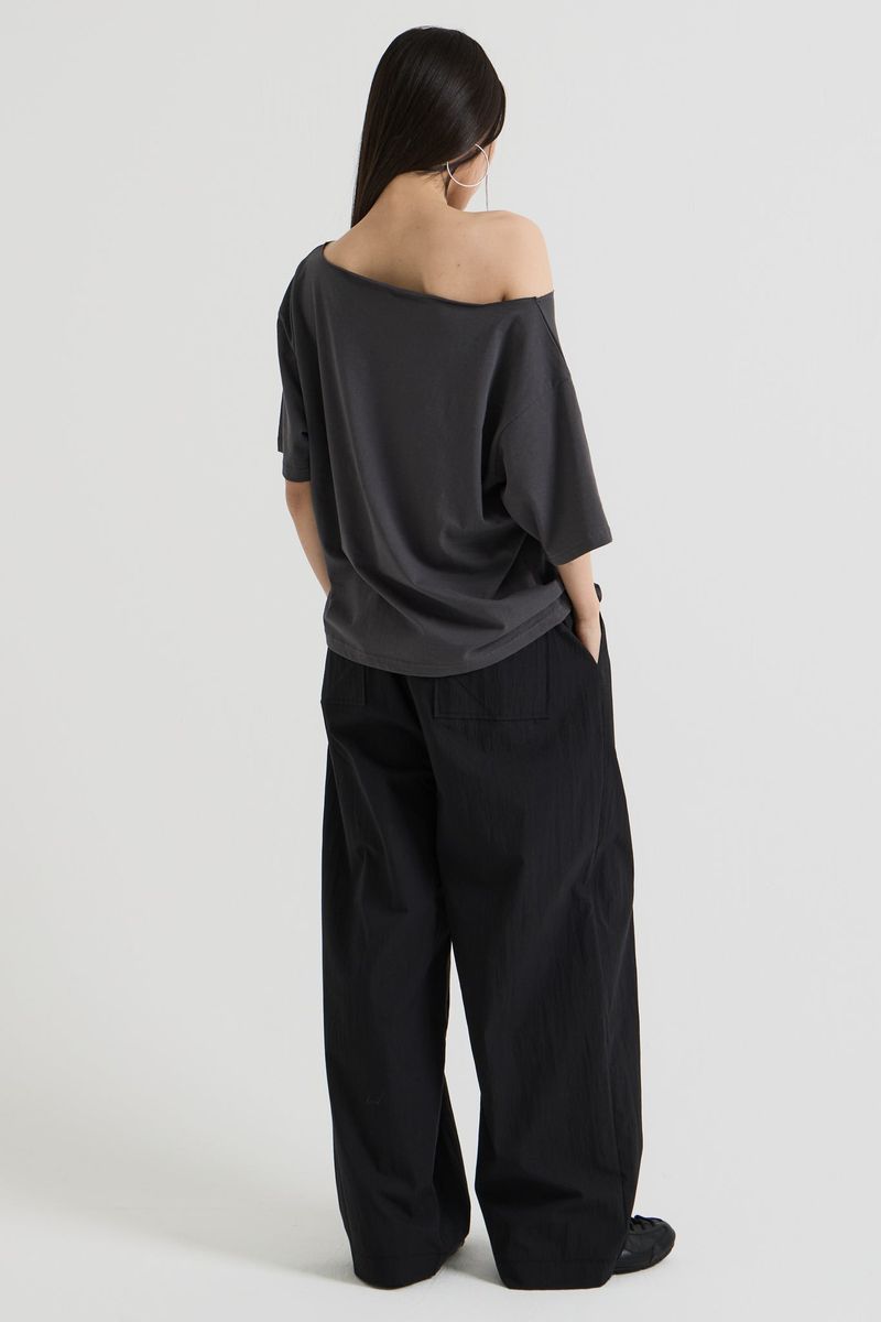 Cotton wide banding pants, Black
