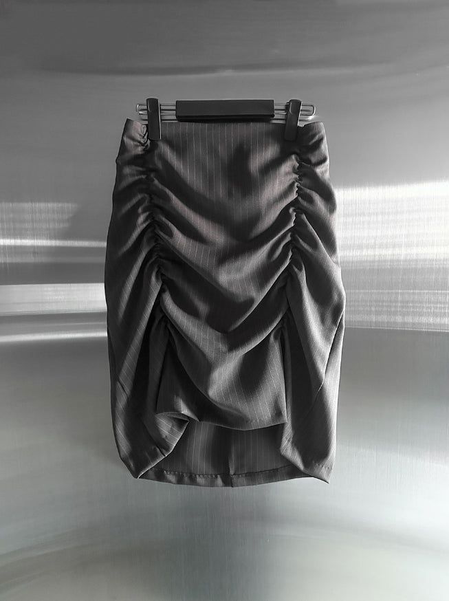 Rev Stripe Shirred Midi Skirt