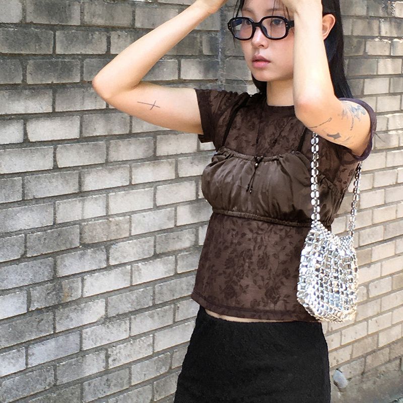 WONDER WONDER（ワンダーワンダー）の「Hailey Layered Satin Banding Shirring Tube Bra Top（Tops）」