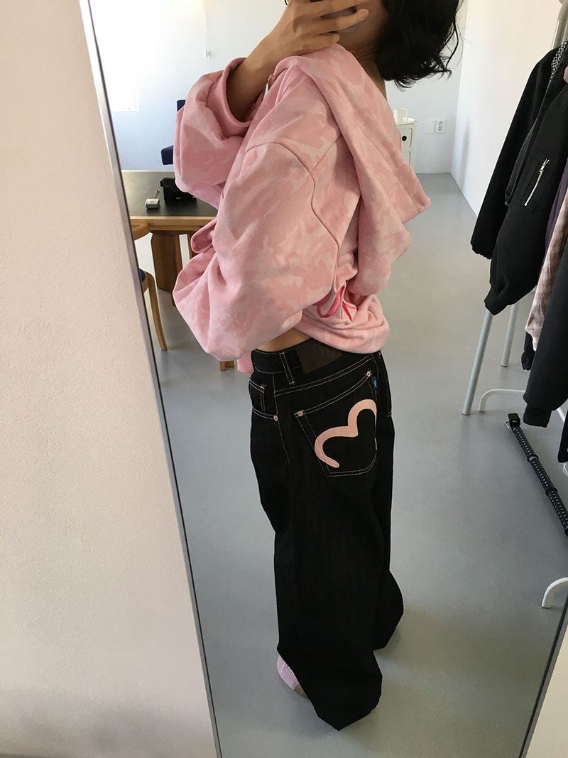 PINK HEART WIDE DENIM