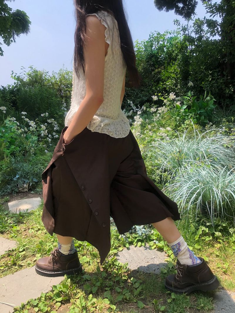 Maroon button bermuda pt (3color)