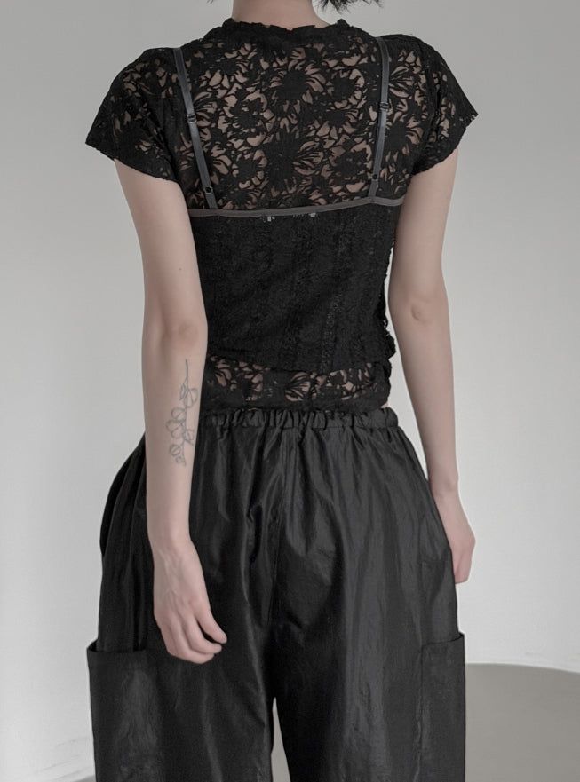 Floral Punching Lace Short Sleeve Tee