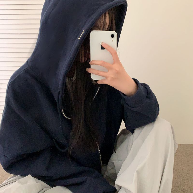 [BELLIDE MADE] Spring version, embroidered two-way cropped zip-up hoodie