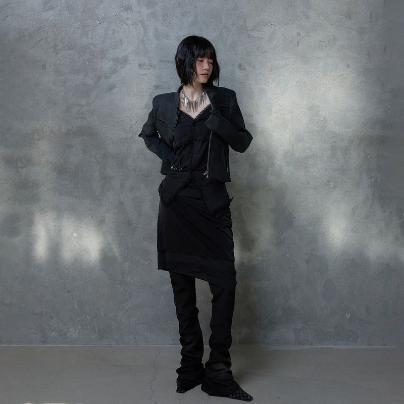 RIBBED SLEEVE LEATHER JACKET