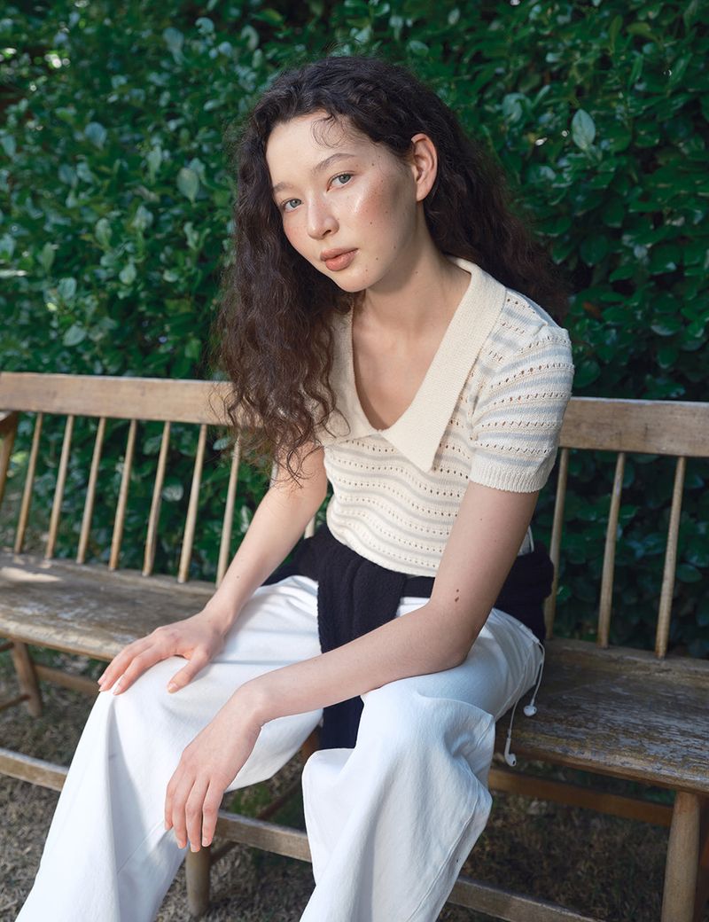 ORIGHH(オライ)の「Stripe Deep V Collar Knit Top_Grey(Tops)」
