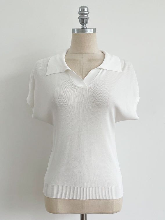 Zendua Open Collar Neck Short Sleeve Knit