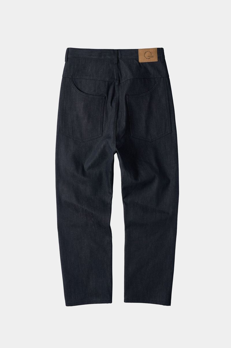 Natural High Waist Baggy Fit Selvedge Denim Pants(Navy)