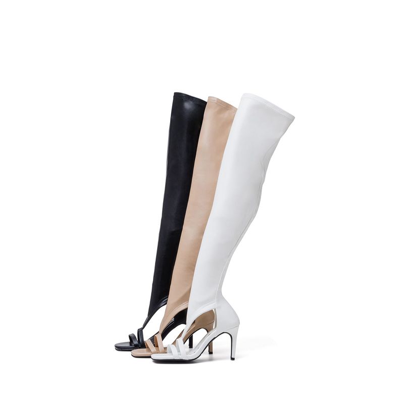 Side Cut-Out Open Toe Boots Heel(White)