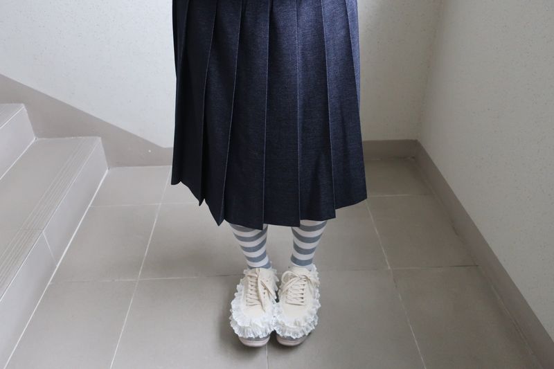 denim pleats skirt
