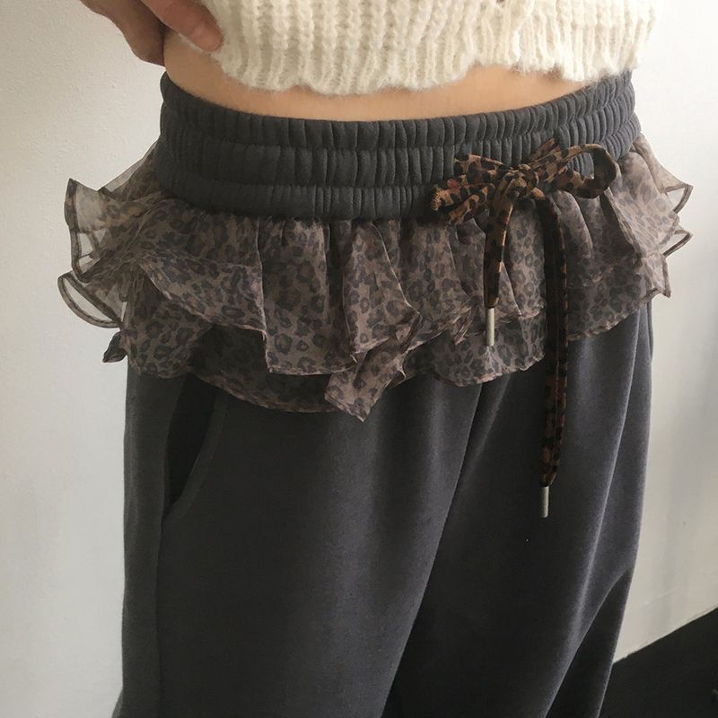 Shover leopard print chiffon layered jogger pants