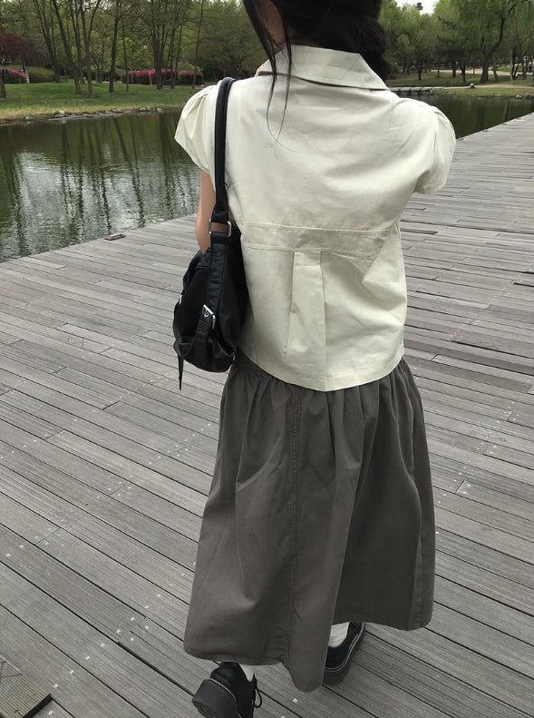 Mote Keyring Fold Shirred Cotton Long Skirt