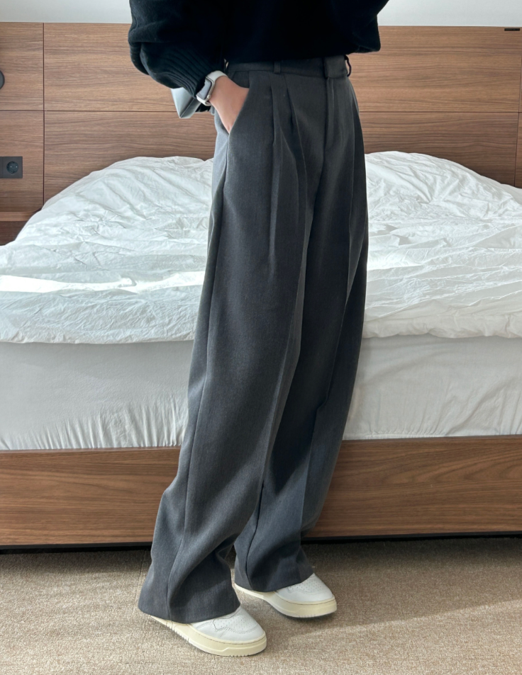 luch wool pintuck wide slacks
