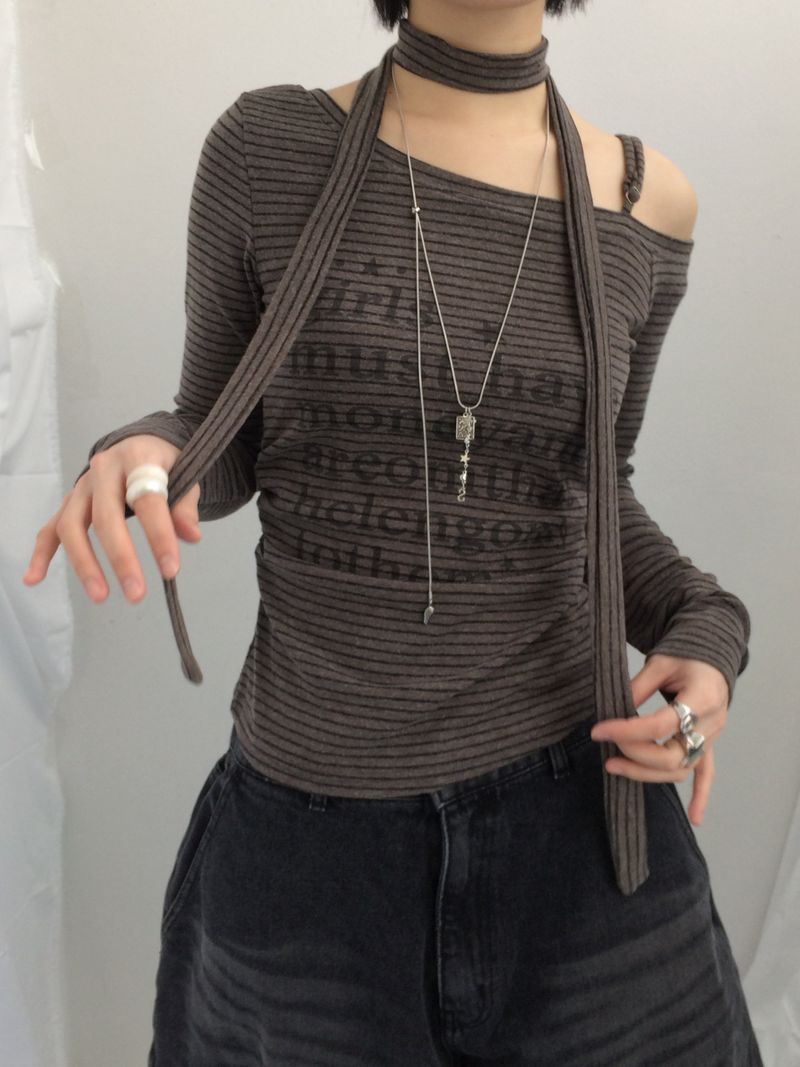 striped tie-neck top