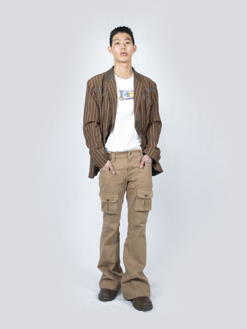 Circle Leather Patch Blazer (Brown Stripe)