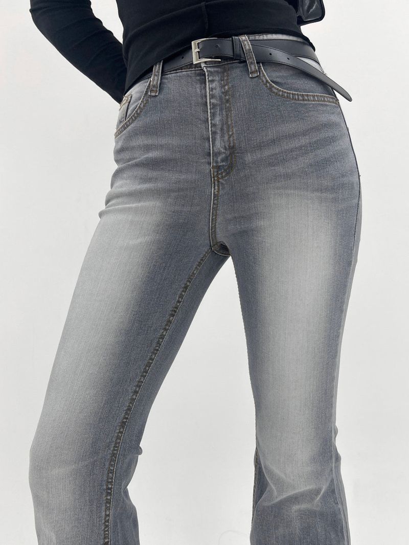 White washing boots-cut denim pants (Light gray)
