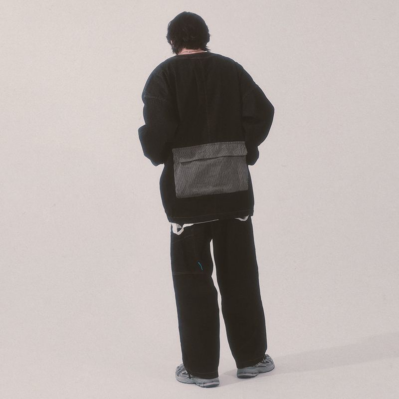 stripe patch denim pants_black