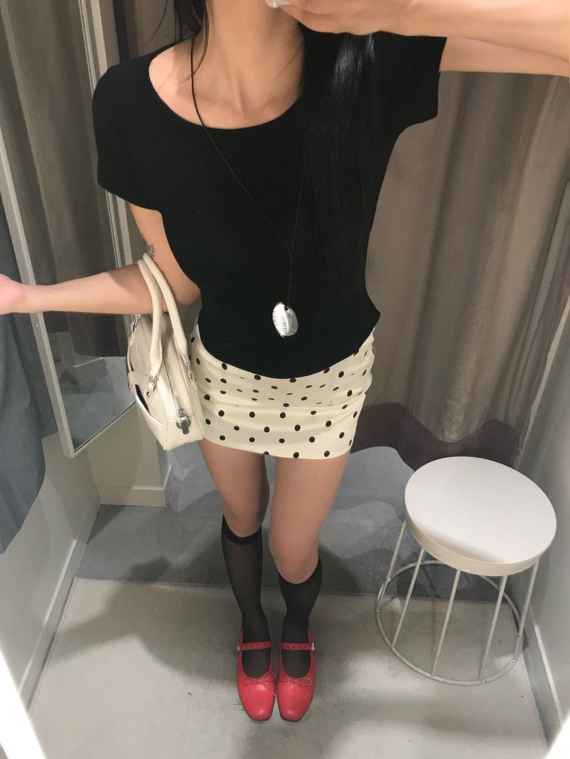French Glow Dot Satin Mini Skirt