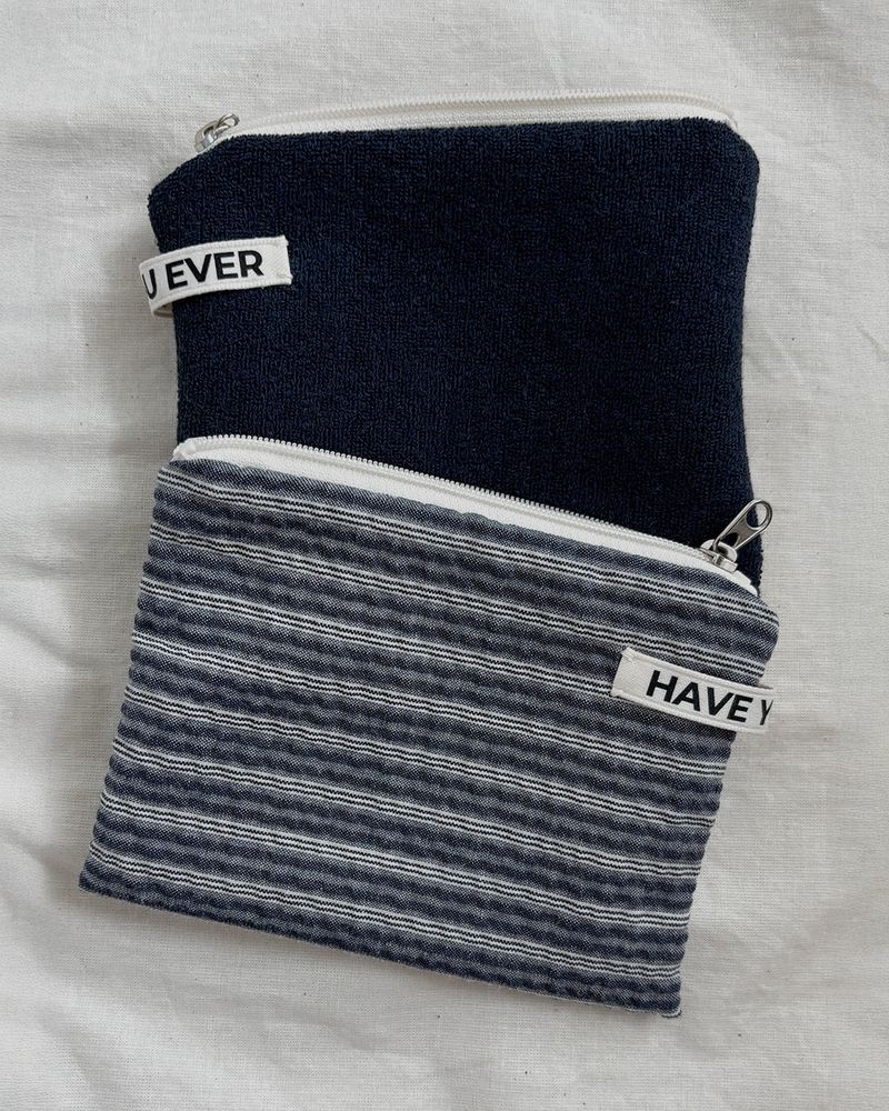 Plain stripe flat pouch - deep blue , S size