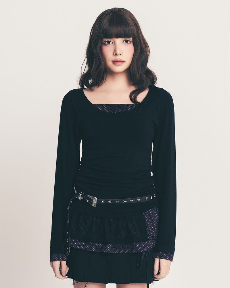Fazed(フェイズド)の「dot frill layered top / black(Tops)」