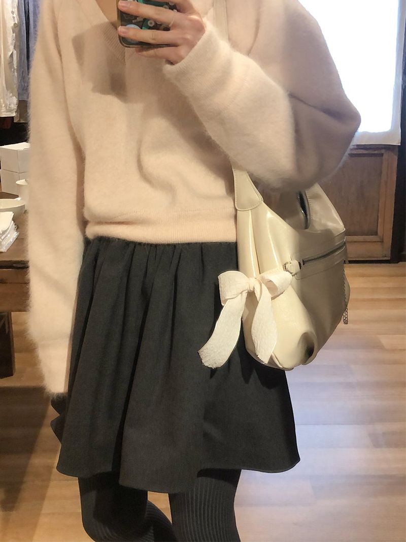Belted ribbon bag_cream