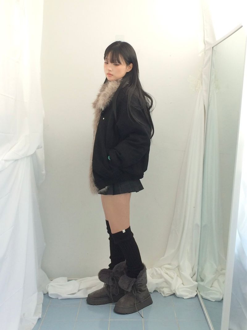 Milkfur high neck suede jumper