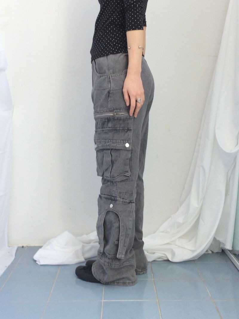Pocket-line zipper bootcut pants