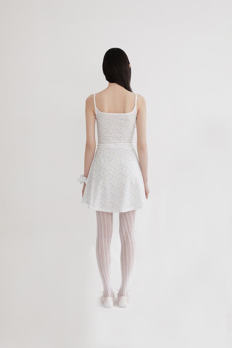 Flower strap mini dress(BLUE)