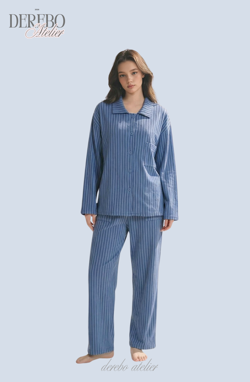 blue stripe fleece pajamas