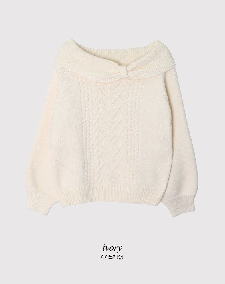 Present Ribbon Twist Loose Off Shoulder Knit (4color)