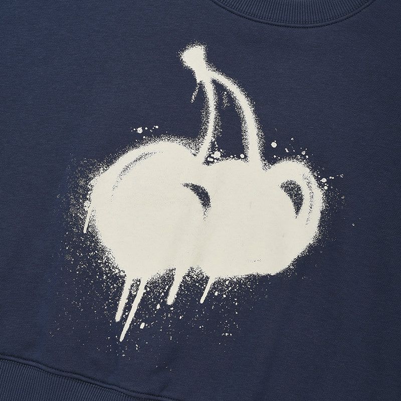 MELTING CHERRY PRINTED CROP SWEATSHIRT [NAVY]