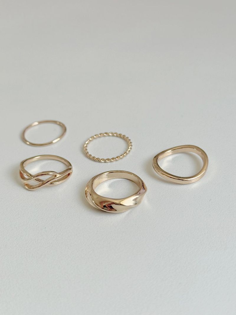 [5 set] Bold Twist Ring Set 