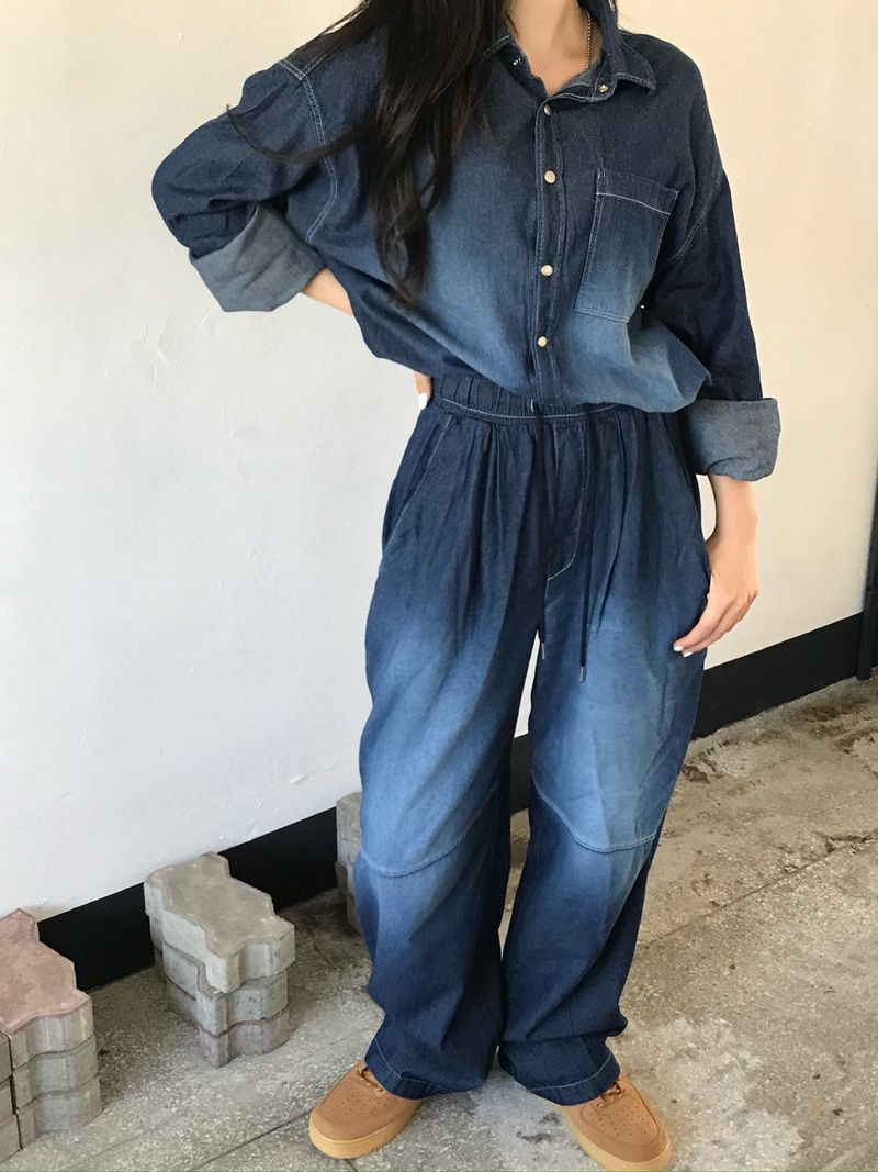 Deep ocean denim set up shirt