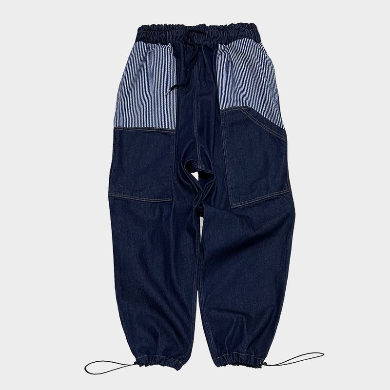 stripe patch denim pants_blue