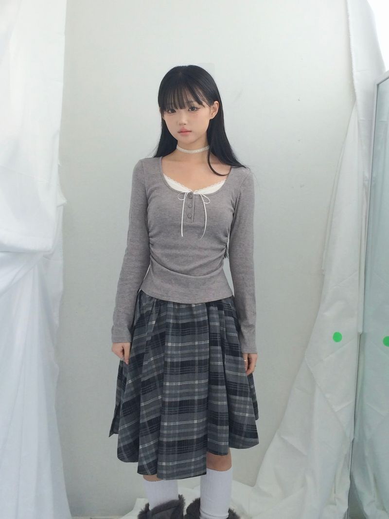 Charcoal Blend Checkered Layered Skirt
