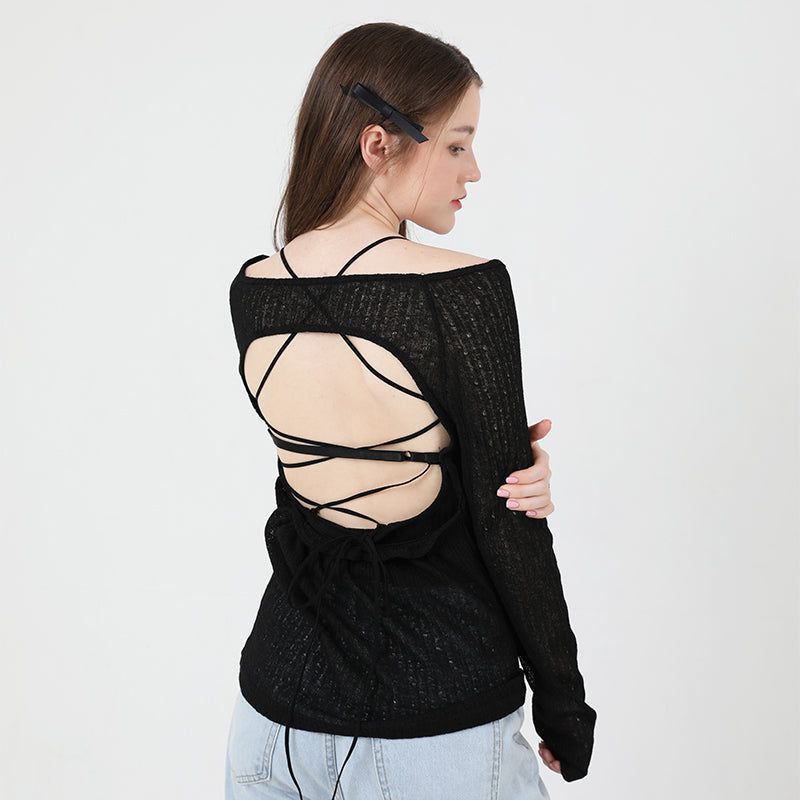 cattline（カトリーヌ）の「See-Throught Back Slit Long Sleeve Knit Black（Tops）」