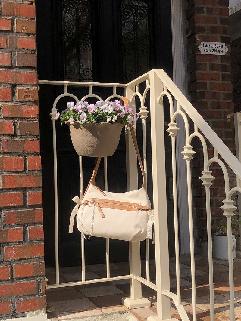 Belted ribbon bag_canvas caramel