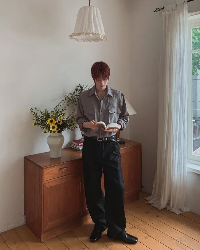 Canto Coated Black Denim Wide Pants