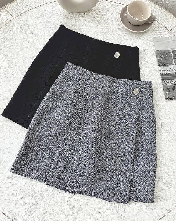 Beable Wrap Pleated Tweed Skirt Pants