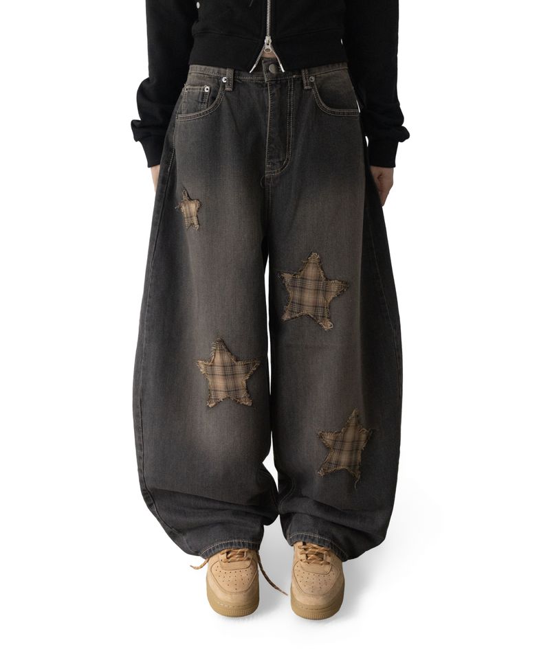 Sina Check Damage Curved Jeans