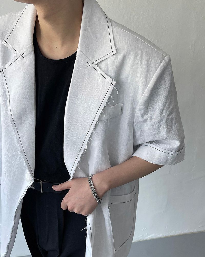 90's Linen Decki Stitch Oversized Jacket (2 colors)