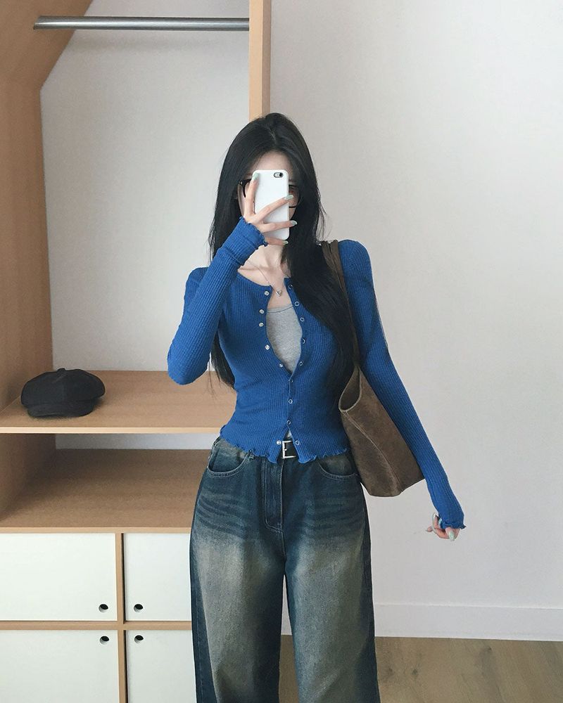 Slim Button Long Sleeve Cardigan