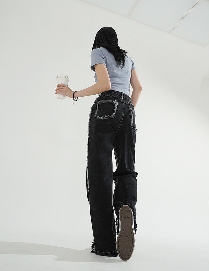 Double Side Seam Cutting Denim Pants