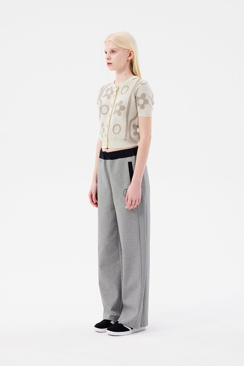 CHERRY JACQUARD PATTERN SHORT SLEEVE CARDIGAN [IVORY]