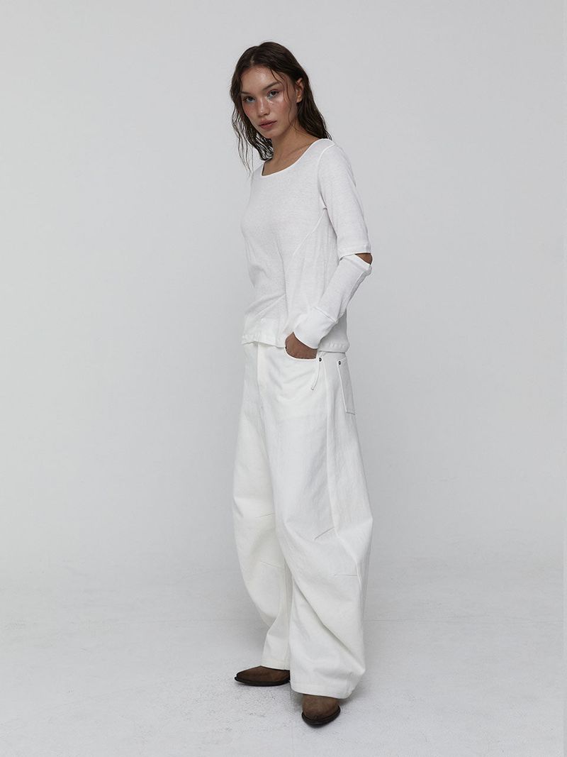 Curved Cotton Pants_White