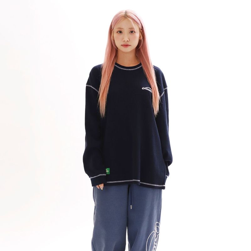 OFCOURSEWHYNOT（オブコースワイノット）の「ワッフル コージー ロングスリーブ Tシャツ_ネイビー（トップス）」