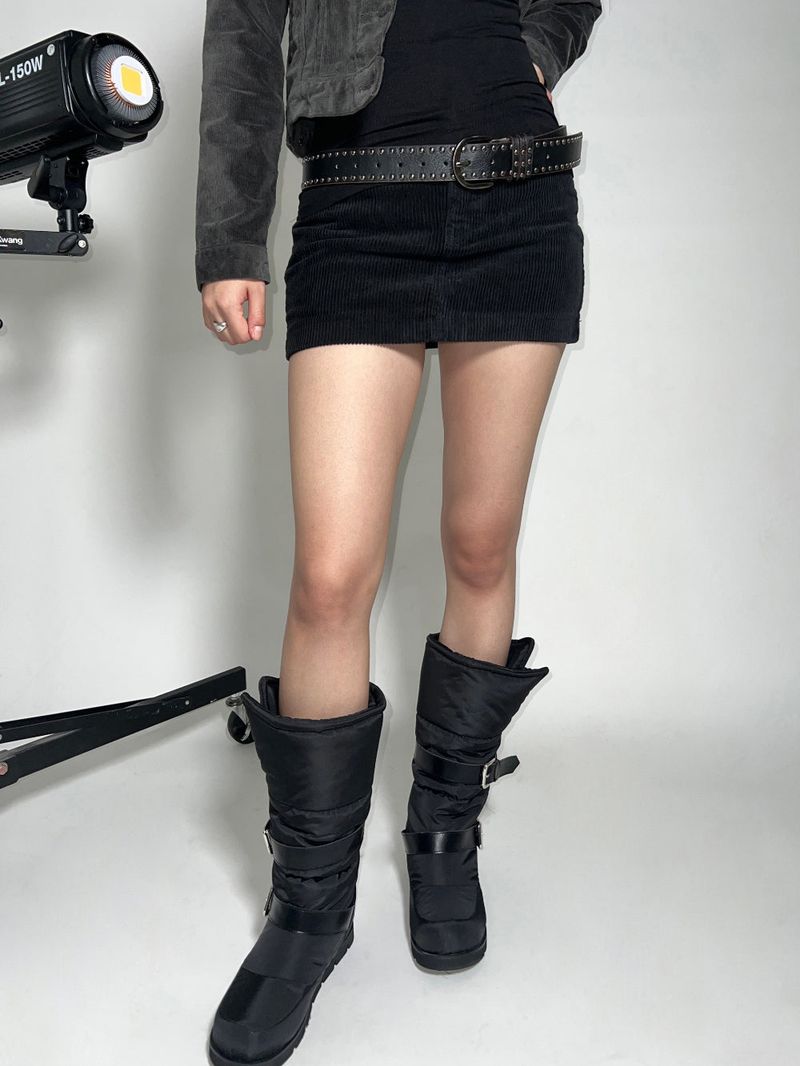 Padded fur belt long-boots (Black)