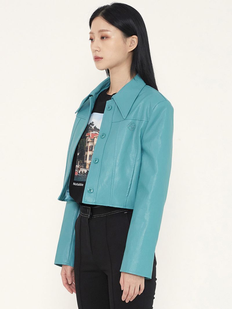 CROP LEATHER JACKET - MINT