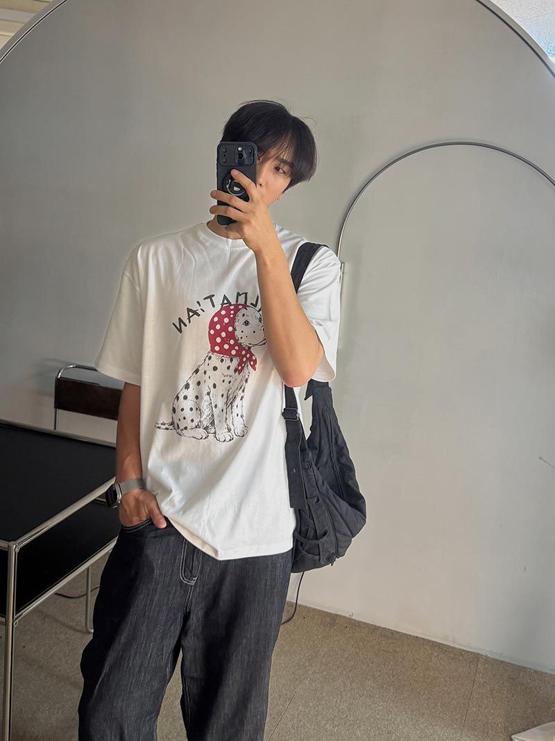 [A-T0230] ダルメシアンイラスト半袖Tシャツ
