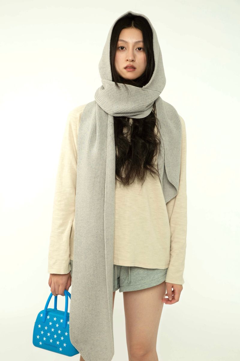 Yak Wool Ribbed Hooded Scarf