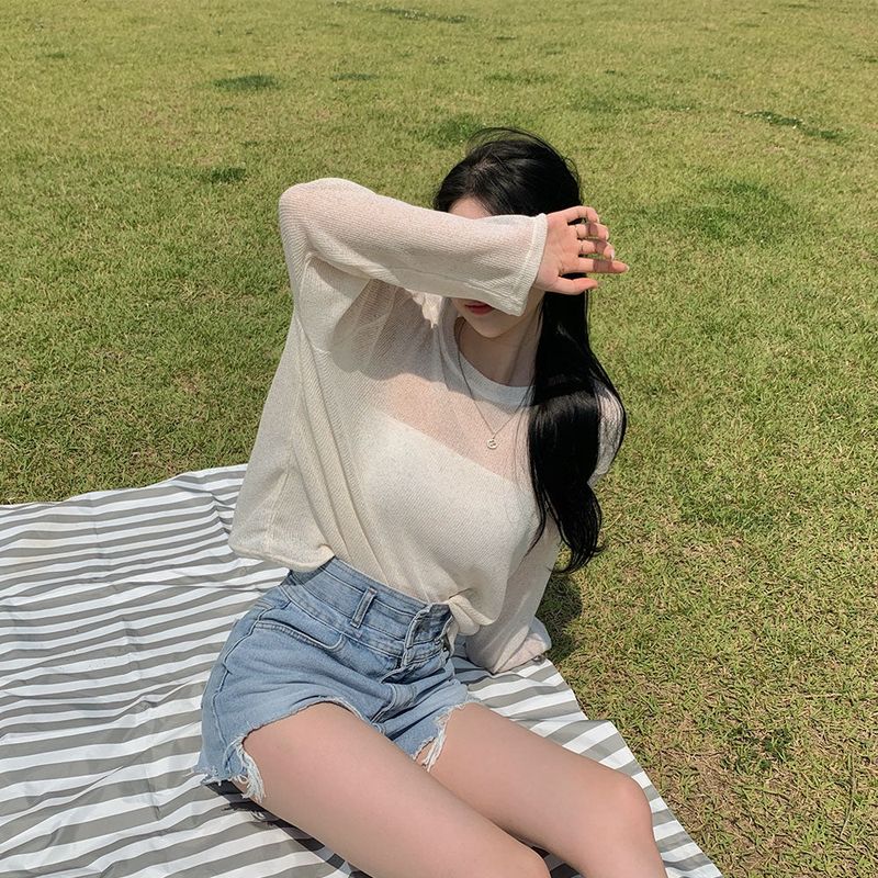 [Bellide made] See-through Bookle Linen Summer Knit T-shirt